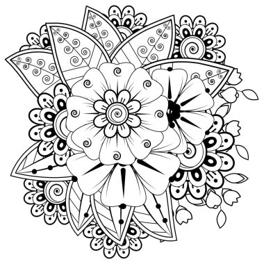 Mehndi 'nin kına, mehndi, dövme, dekorasyon çiçeği. Etnik doğu tarzında dekoratif bir süs. boyama kitabı sayfası.