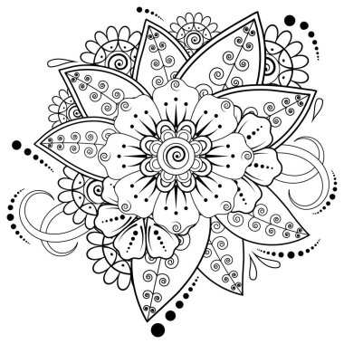 Mehndi 'nin kına, mehndi, dövme, dekorasyon çiçeği. Etnik doğu tarzında dekoratif bir süs. boyama kitabı sayfası.