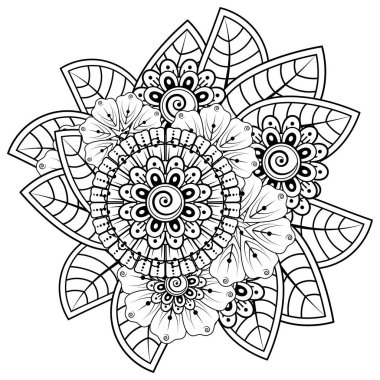 Mehndi 'nin kına, mehndi, dövme, dekorasyon çiçeği. Etnik doğu tarzında dekoratif bir süs. boyama kitabı sayfası.