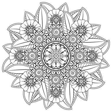 Mehndi 'nin kına, mehndi, dövme, dekorasyon çiçeği. Etnik doğu tarzında dekoratif bir süs. boyama kitabı sayfası.