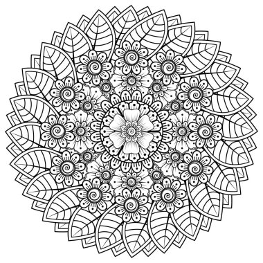 Mehndi 'nin kına, mehndi, dövme, dekorasyon çiçeği. Etnik doğu tarzında dekoratif bir süs. boyama kitabı sayfası.