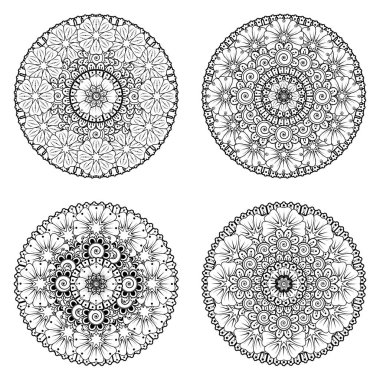 Tek renkli dantel mandala desenli. Amblem lüks güzellik merkezi, kozmetik, mücevher, otel, restoran. Düğün zarif taslak çerçevesi. Vektör çiçekli logo dizaynı. Yuvarlak altın süslü çerçeve. Klasik premium tasarım vektör ögesi.