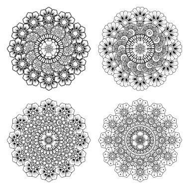 Mehndi 'nin kına, mehndi, dövme, dekorasyon çiçeği. Etnik doğu tarzında dekoratif bir süs. boyama kitabı sayfası.