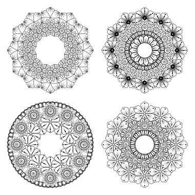 Mehndi 'nin kına, mehndi, dövme, dekorasyon çiçeği. Etnik doğu tarzında dekoratif bir süs. boyama kitabı sayfası.