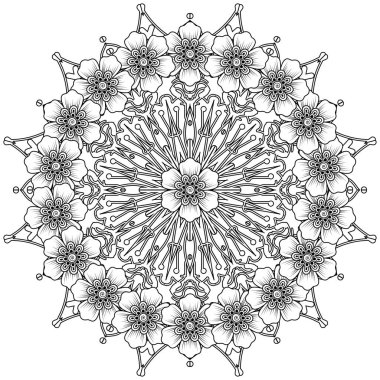 Mehndi 'nin kına, mehndi, dövme, dekorasyon çiçeği. Etnik doğu tarzında dekoratif bir süs. boyama kitabı sayfası.