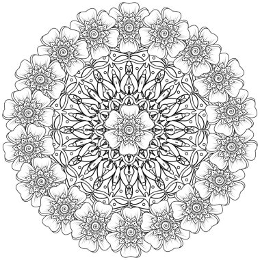 Mehndi 'nin kına, mehndi, dövme, dekorasyon çiçeği. Etnik doğu tarzında dekoratif bir süs. boyama kitabı sayfası.