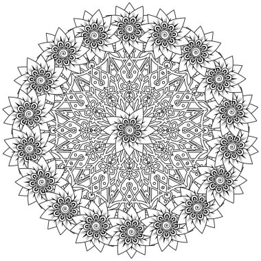 Mehndi 'nin kına, mehndi, dövme, dekorasyon çiçeği. Etnik doğu tarzında dekoratif bir süs. boyama kitabı sayfası.