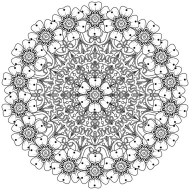 Mehndi 'nin kına, mehndi, dövme, dekorasyon çiçeği. Etnik doğu tarzında dekoratif bir süs. boyama kitabı sayfası.