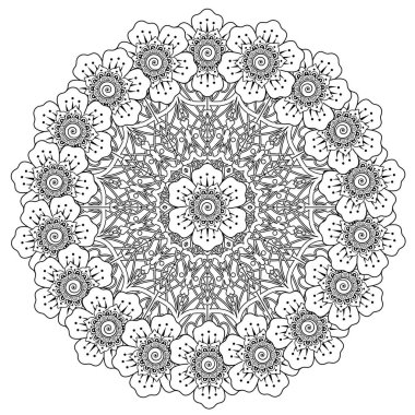 Mehndi 'nin kına, mehndi, dövme, dekorasyon çiçeği. Etnik doğu tarzında dekoratif bir süs. boyama kitabı sayfası.