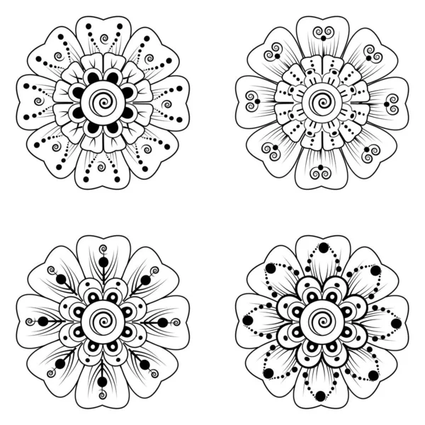Набор Цветов Мехнди Хны Менди Татуировки Украшения Декоративное Украшение Этническом — стоковый вектор