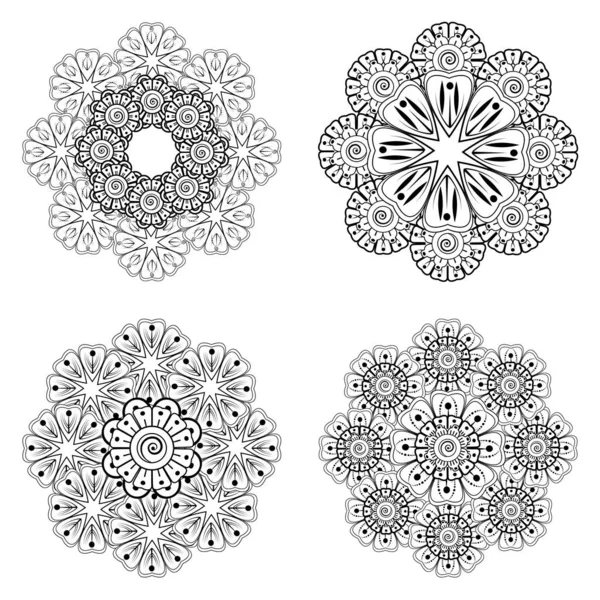 Ensemble Fleurs Mehndi Pour Henné Mehndi Tatouage Décoration Ornement Décoratif — Image vectorielle