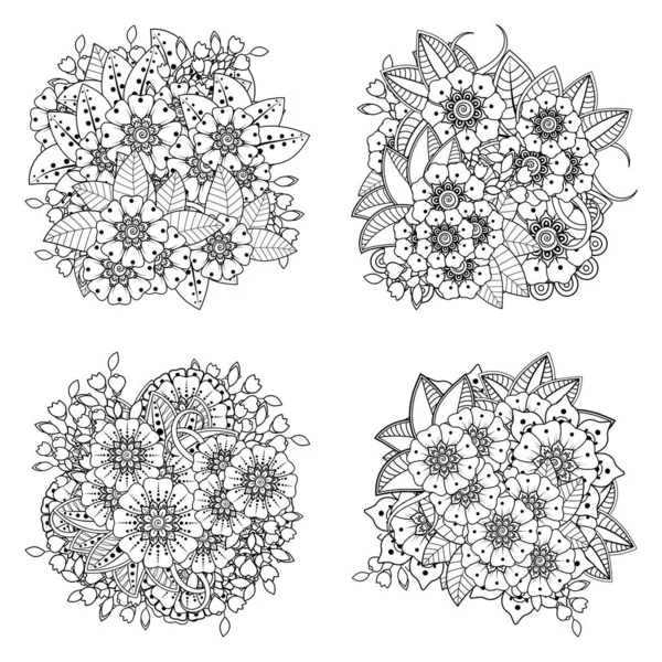 Set Mehndi Flower Henna Mehndi Tattoo Decoration Decorative Ornament Ethnic — Stock Vector