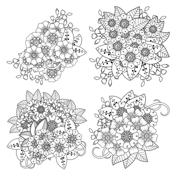 Set Mehndi Flower Henna Mehndi Tattoo Decoration Decorative Ornament Ethnic — Stock Vector