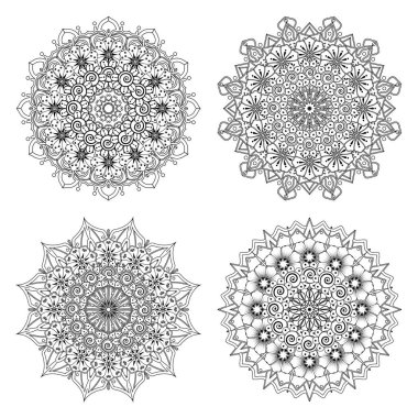 Mehndi çiçeği seti. Etnik doğu tarzında dekoratif bir süs. boyama kitabı sayfası. Amblem lüks güzellik merkezi, kozmetik, mücevher, otel, restoran. Düğün zarif taslak çerçevesi. Klasik premium tasarım vektör ögesi.
