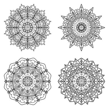 Mehndi çiçeği seti. Etnik doğu tarzında dekoratif bir süs. boyama kitabı sayfası. Amblem lüks güzellik merkezi, kozmetik, mücevher, otel, restoran. Düğün zarif taslak çerçevesi. Klasik premium tasarım vektör ögesi.