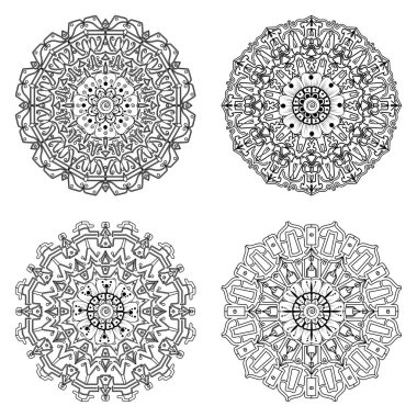 Mehndi çiçeği seti. Etnik doğu tarzında dekoratif bir süs. boyama kitabı sayfası. Amblem lüks güzellik merkezi, kozmetik, mücevher, otel, restoran. Düğün zarif taslak çerçevesi. Klasik premium tasarım vektör ögesi.