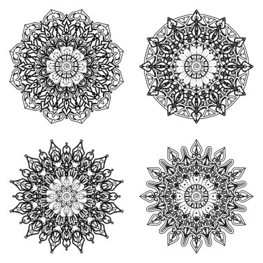 Mehndi çiçeği seti. Etnik doğu tarzında dekoratif bir süs. boyama kitabı sayfası. Amblem lüks güzellik merkezi, kozmetik, mücevher, otel, restoran. Düğün zarif taslak çerçevesi. Klasik premium tasarım vektör ögesi.