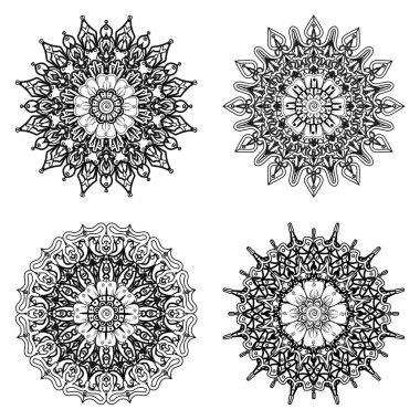 Mehndi çiçeği seti. Etnik doğu tarzında dekoratif bir süs. boyama kitabı sayfası. Amblem lüks güzellik merkezi, kozmetik, mücevher, otel, restoran. Düğün zarif taslak çerçevesi. Klasik premium tasarım vektör ögesi.