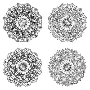 Mehndi çiçeği seti. Etnik doğu tarzında dekoratif bir süs. boyama kitabı sayfası. Amblem lüks güzellik merkezi, kozmetik, mücevher, otel, restoran. Düğün zarif taslak çerçevesi. Klasik premium tasarım vektör ögesi.