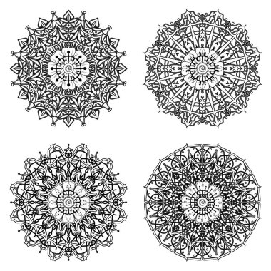 Mehndi çiçeği seti. Etnik doğu tarzında dekoratif bir süs. boyama kitabı sayfası. Amblem lüks güzellik merkezi, kozmetik, mücevher, otel, restoran. Düğün zarif taslak çerçevesi. Klasik premium tasarım vektör ögesi.