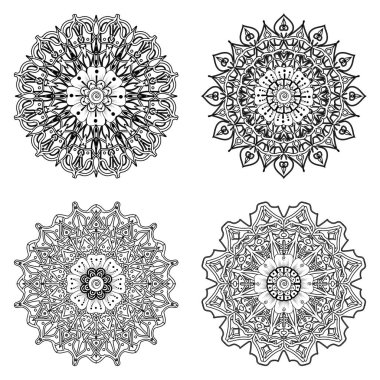 Mehndi çiçeği seti. Etnik doğu tarzında dekoratif bir süs. boyama kitabı sayfası. Amblem lüks güzellik merkezi, kozmetik, mücevher, otel, restoran. Düğün zarif taslak çerçevesi. Klasik premium tasarım vektör ögesi.