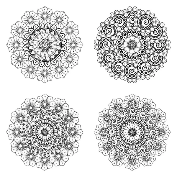 Набір Квітів Мехді Декоративний Орнамент Етнічному Східному Стилі Сторінка Розмальовки — стоковий вектор