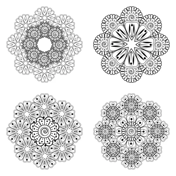 Set Mehndi Flower Decorative Ornament Ethnic Oriental Style Coloring Book — Stock Vector