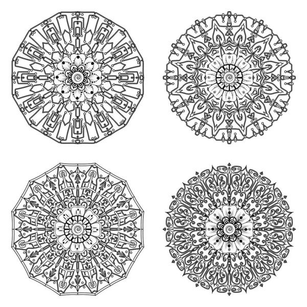 Uppsättning Mehndi Blomma Dekorativ Prydnad Etnisk Orientalisk Stil Målarbok Sida — Stock vektor