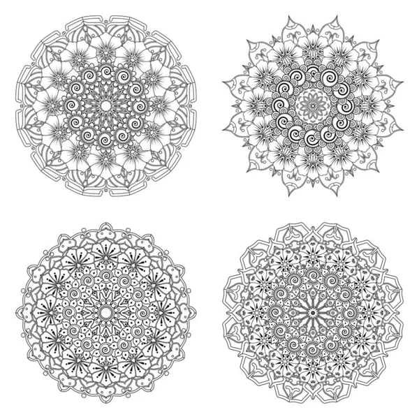 Набор Цветов Мехнди Декоративное Украшение Этническом Восточном Стиле Страница Раскраской — стоковый вектор