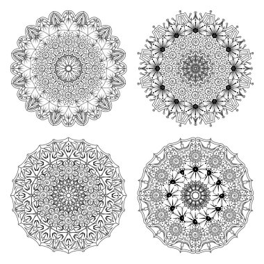 Kına, mehndi, dövme ve dekorasyon için Mehndi çiçeği seti. Etnik doğu tarzında dekoratif bir süs. Karalama süsü. El çizimi çizimi çizimi. boyama kitabı sayfası.