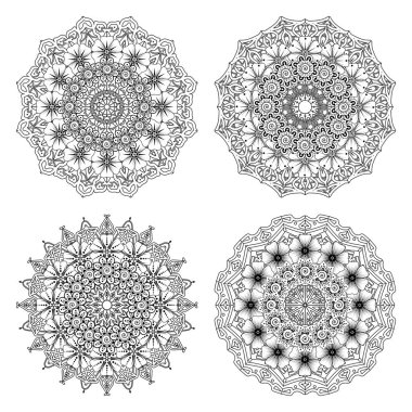 Kına, mehndi, dövme ve dekorasyon için Mehndi çiçeği seti. Etnik doğu tarzında dekoratif bir süs. Karalama süsü. El çizimi çizimi çizimi. boyama kitabı sayfası.