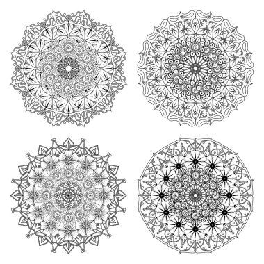 Kına, mehndi, dövme ve dekorasyon için Mehndi çiçeği seti. Etnik doğu tarzında dekoratif bir süs. Karalama süsü. El çizimi çizimi çizimi. boyama kitabı sayfası.