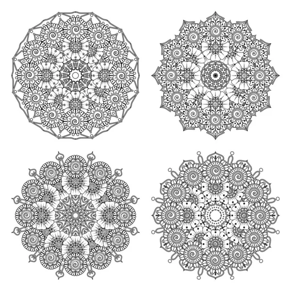 Набір Квітів Мехді Хни Мінді Татуювання Прикраси Декоративний Орнамент Етнічному — стоковий вектор