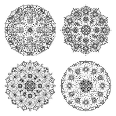 Kına, mehndi, dövme ve dekorasyon için Mehndi çiçeği seti. Etnik doğu tarzında dekoratif bir süs. Karalama süsü. El çizimi çizimi çizimi. boyama kitabı sayfası.