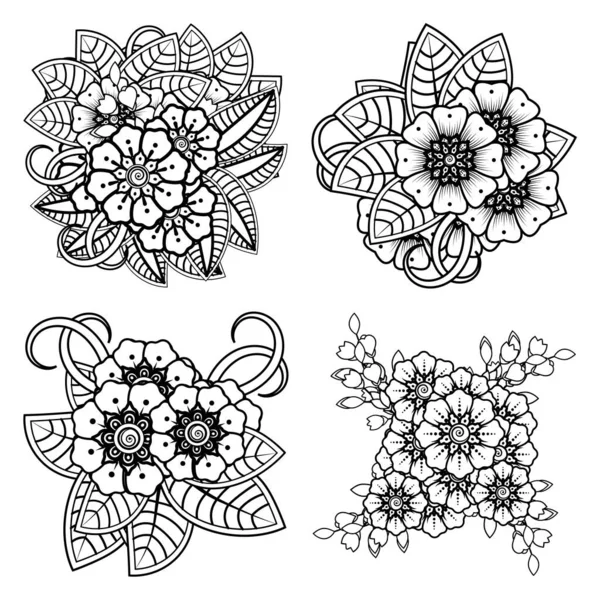 Набір Квітів Мехді Хни Мінді Татуювання Прикраси Декоративний Орнамент Етнічному — стоковий вектор