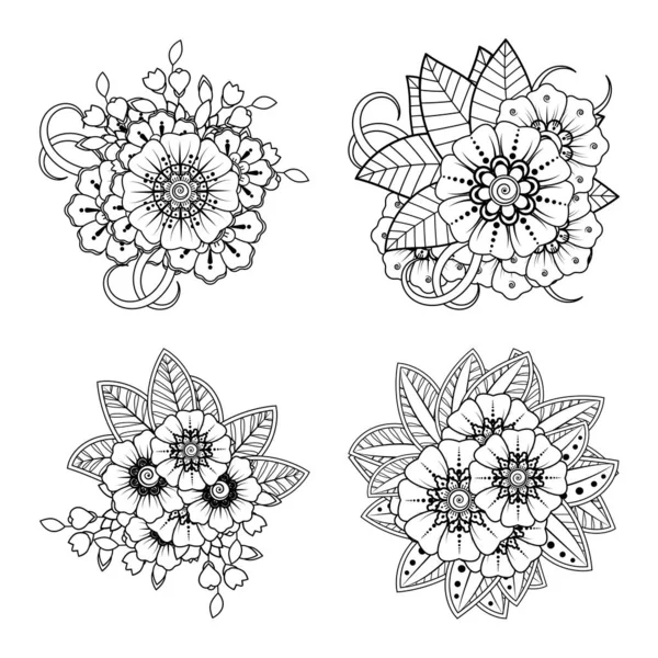 Conjunto Flor Mehndi Para Henna Mehndi Tatuagem Decoração Ornamento Decorativo — Vetor de Stock