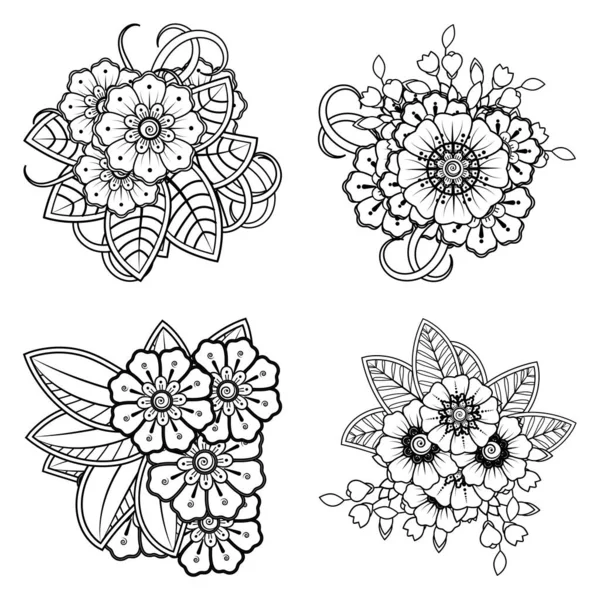 Zestaw Kwiatów Mehndi Henny Mehndi Tatuaż Dekoracja Ozdoba Dekoracyjna Etnicznym — Wektor stockowy