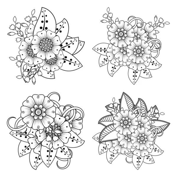 Set Van Mehndi Bloem Voor Henna Mehndi Tatoeage Decoratie Decoratieve — Stockvector
