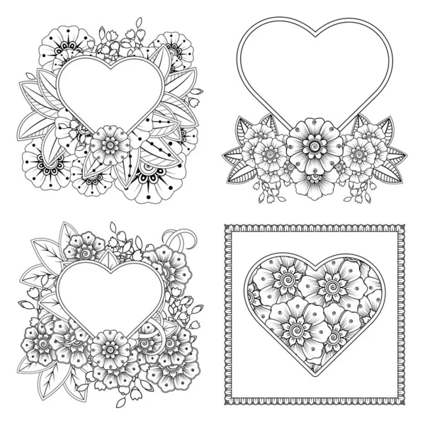 Set Van Mehndi Bloem Voor Henna Mehndi Tatoeage Decoratie Decoratieve — Stockvector