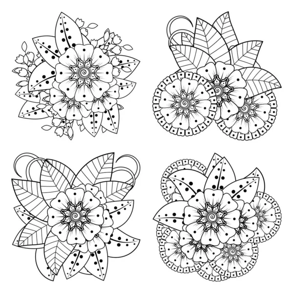 Állítsa Mehndi Virág Henna Mehndi Tetoválás Dekoráció Dekoratív Dísz Etnikai — Stock Vector