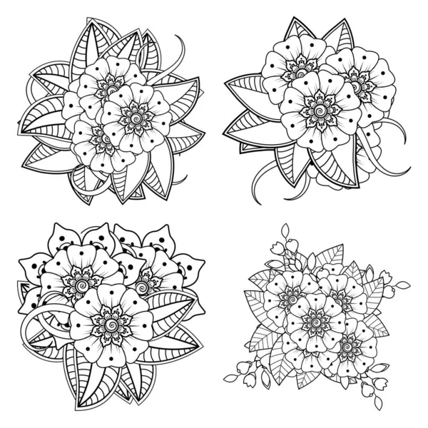 Set Mehndi Flower Henna Mehndi Tattoo Decoration Decorative Ornament Ethnic — Stock Vector