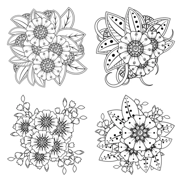 Set Flor Mehndi Para Henna Mehndi Tatuaje Decoración Ornamento Decorativo — Vector de stock