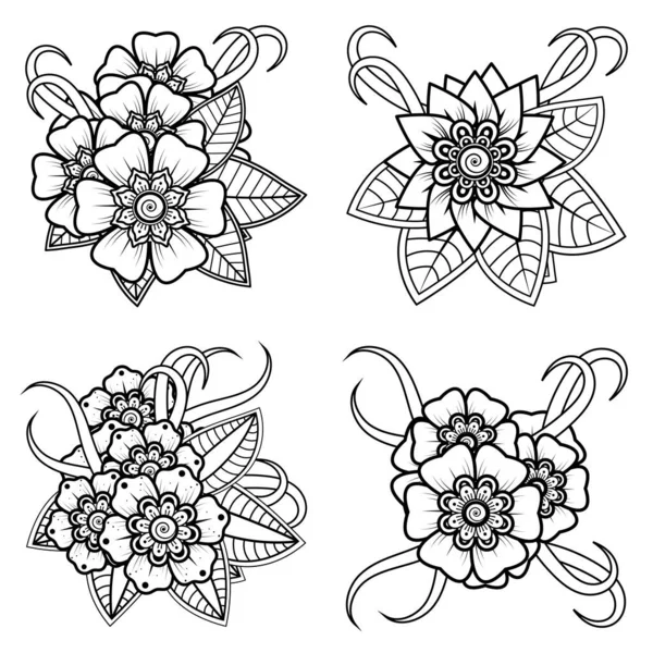 Set Mehndi Flower Henna Mehndi Tattoo Decoration Decorative Ornament Ethnic — Stock Vector