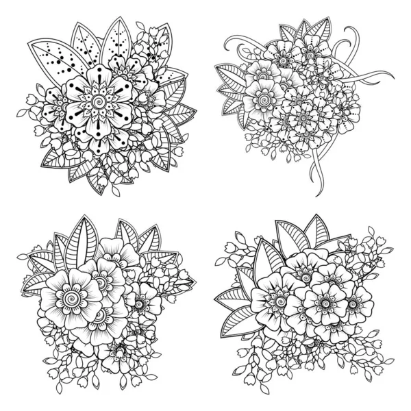 Set Mehndi Flower Henna Mehndi Tattoo Decoration Decorative Ornament Ethnic — Stock Vector