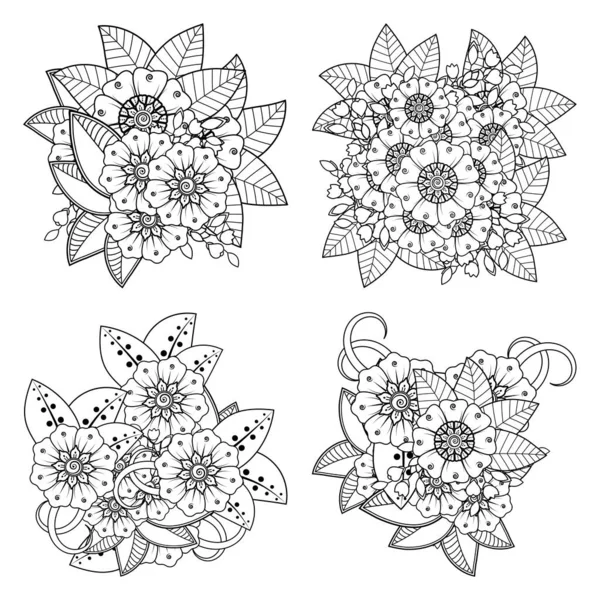 Conjunto Flor Mehndi Para Henna Mehndi Tatuagem Decoração Ornamento Decorativo — Vetor de Stock