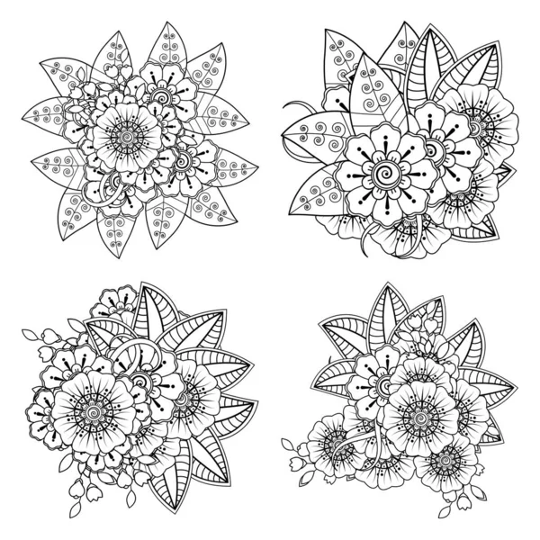 Набір Квітів Мехді Хни Мінді Татуювання Прикраси Декоративний Орнамент Етнічному — стоковий вектор