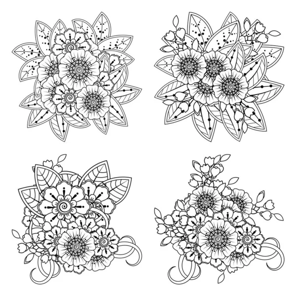 Set Mehndi Flower Henna Mehndi Tattoo Decoration Decorative Ornament Ethnic — Stock Vector