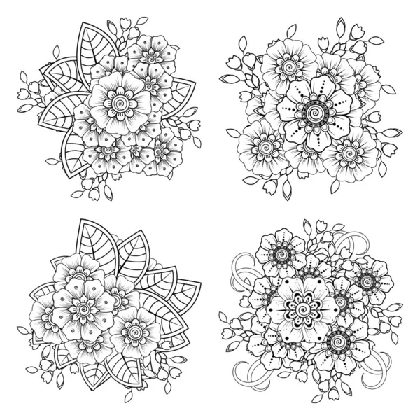 Ensemble Fleurs Mehndi Pour Henné Mehndi Tatouage Décoration Ornement Décoratif — Image vectorielle