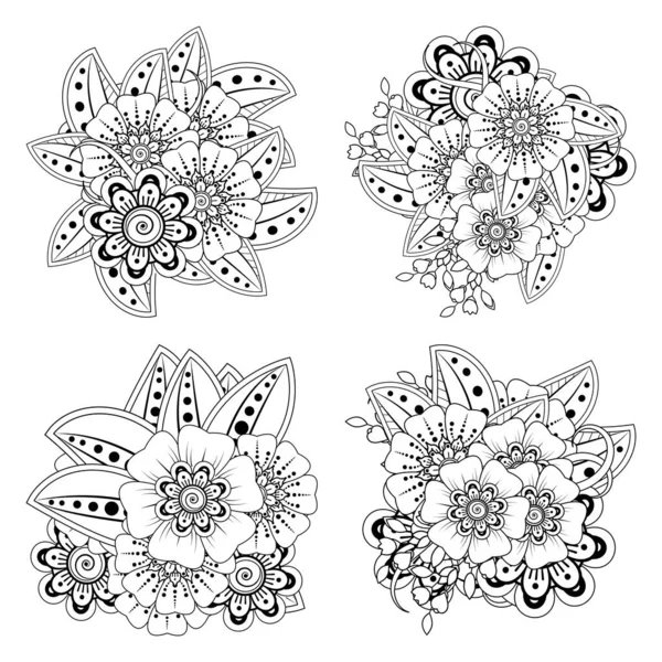 Set Fiori Mehndi Hennè Mehndi Tatuaggio Decorazione Ornamento Decorativo Stile — Vettoriale Stock
