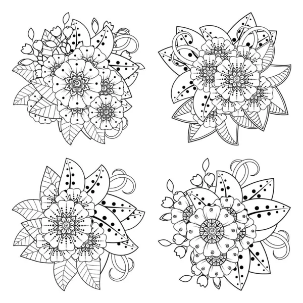 Set Flor Mehndi Para Henna Mehndi Tatuaje Decoración Ornamento Decorativo — Archivo Imágenes Vectoriales